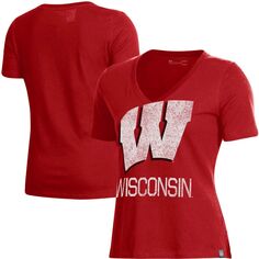 Женская красная футболка с v-образным вырезом и логотипом Under Armour Wisconsin Badgers Under Armour