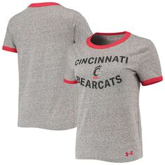 Женская футболка Under Armour Heathered Grey Cincinnati Bearcats Siro Slub Tri-Blend Ringer Under Armour