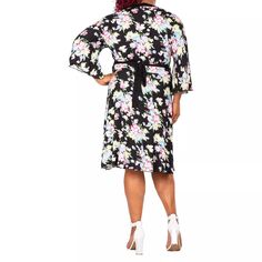 Венское женское повседневное струящееся мини-платье больших размеров с цветочным принтом и рукавами-колокольчиками и V-образным вырезом Poetic Justice