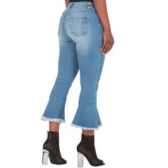 Kesha Укороченные расклешенные джинсы с 5 карманами и потертыми рюшами на подоле Kesha Poetic Justice