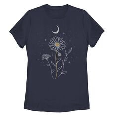 Детская футболка с цветочным принтом Moon Flowers, темно-синий Unbranded