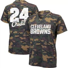 Женская камуфляжная футболка Nick Chubb Cleveland Browns с именем и номером и v-образным вырезом Unbranded