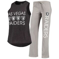 Женский спортивный черный/серый комплект Las Vegas Raiders больших размеров, майка и брюки для сна Unbranded