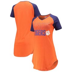 Женская ночная рубашка Concepts Sport оранжево-фиолетовая Clemson Tigers реглан с v-образным вырезом Unbranded