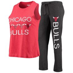 Женский спортивный комплект с топом и брюками на бретелях Chicago Bulls, красный/черный с меланжем Unbranded