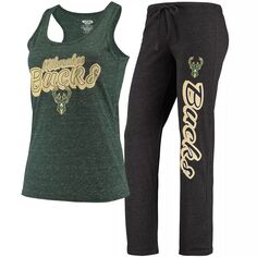 Женский спортивный черный/зеленый охотничий комплект Milwaukee Bucks Racerback, топ на бретелях и брюки, комплект для сна для женщин Concepts Unbranded