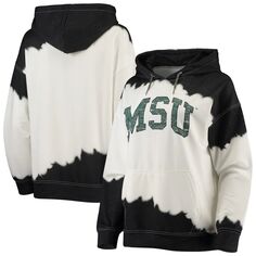 Женский пуловер с капюшоном Gameday Couture белого/черного цвета Michigan State Spartans For the Fun, окрашенный двойным погружением Unbranded