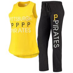 Женский спортивный комплект черного/золотого цвета Pittsburgh Pirates Meter Muscle Майка и брюки для сна Unbranded