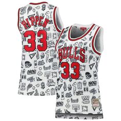 Женская белая майка Mitchell &amp; Ness Scottie Pippen Chicago Bulls 1997 с рисунком Doodle Swingman Unbranded