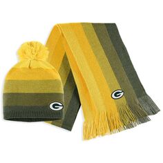 Женская одежда Erin Andrews Gold Green Bay Packers Комплект из вязаной шапки и шарфа с помпоном в стиле омбре Unbranded