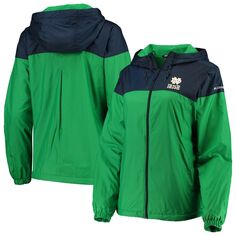 Женская ветровка с молнией во всю длину, зеленая/темно-синяя куртка Notre Dame Fighting Irish с подкладкой вперед Unbranded