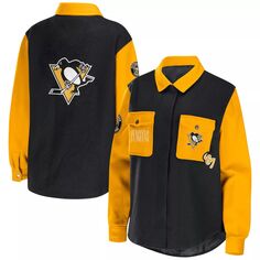 Женская одежда Erin Andrews, черная/золотая куртка-рубашка на пуговицах Pittsburgh Penguins с цветными блоками Unbranded