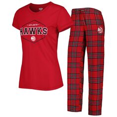 Женский комплект для сна: красная/черная спортивная футболка со значком Atlanta Hawks и пижамные штаны Concepts Unbranded