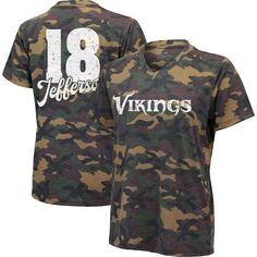 Женская футболка с v-образным вырезом и камуфляжным принтом Justin Jefferson Minnesota Vikings, имя и номер Unbranded