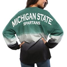 Женское зеленое джерси Spirit с длинными рукавами и омбре Michigan State Spartans, окрашенное окунанием Unbranded