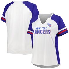 Женская белая футболка размера плюс с вырезом реглан New York Rangers и профилем Unbranded