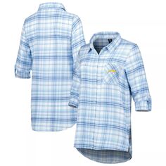 Женская фланелевая ночная рубашка с длинными рукавами и застежкой на все пуговицы для женщин Concepts Sport Пудрово-синяя/темно-синяя Los Angeles Chargers Mainstay Unbranded