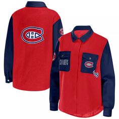 Женская одежда Erin Andrews Красная/темно-синяя куртка-рубашка на пуговицах Montreal Canadiens с цветными блоками Unbranded