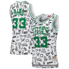 Женская белая майка Mitchell &amp; Ness Larry Bird Boston Celtics 1985 с рисунком Doodle Swingman Unbranded