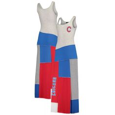 Женское платье макси трехцветного цвета с овальным вырезом, серый/королевский Chicago Cubs Unbranded