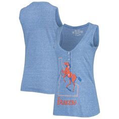 Женская оригинальная брендовая утепленная футболка Royal Boise State Broncos в стиле ретро, ​​свободная майка Henley Tri-Blend с v-образным вырезом Unbranded