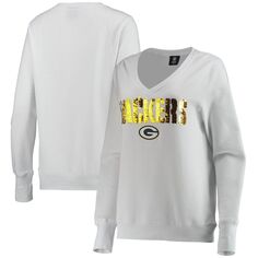 Женский пуловер с v-образным вырезом Cuce White Green Bay Packers Victory Unbranded