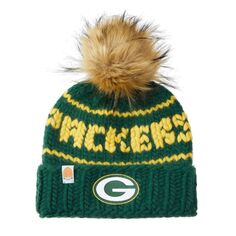 Женская Sh*t That I Knit зеленая вязаная шапка Green Bay Packers с индивидуальным логотипом, манжетами и помпоном Unbranded