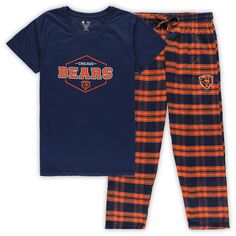 Женский комплект для сна, темно-синий/оранжевый спортивный костюм Chicago Bears больших размеров со значком и брюками Unbranded
