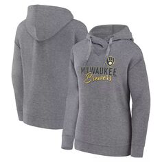 Женский пуловер с капюшоном для женщин Profile Heather Grey Milwaukee Brewers большого размера Unbranded
