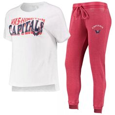 Женская спортивная красная/белая рубашка Washington Capitals Resurgence Slub Burnout реглан и спортивные штаны для сна для женщин Concepts Unbranded