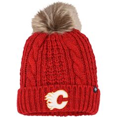 Женская вязаная шапка &apos;47 Red Calgary Flames Meeko с манжетами и помпоном Unbranded