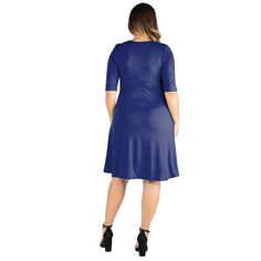 Плюс размер 24seven Comfort Apparel Платье длиной до колена с рукавами до локтя 24Seven Comfort Apparel, фиолетовый