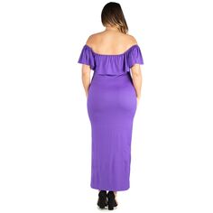 Платье макси с открытыми плечами и оборками 24seven Comfort Apparel размера плюс 24Seven Comfort Apparel, фиолетовый