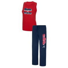 Женский спортивный темно-синий/красный комплект Atlanta Braves с надписью Meter Muscle Майка и брюки для сна Unbranded