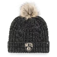 Черная женская вязаная шапка с манжетами и помпоном Brooklyn Nets Meeko &apos;47 47 Brand