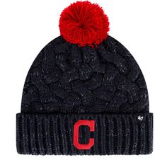 Женская темно-синяя вязаная шляпа с манжетами и помпоном Cleveland Indians &apos;47 47 Brand