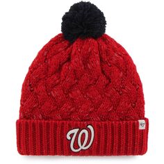 Женская вязаная шапка с манжетами &apos;47 Red Washington Nationals с помпоном 47 Brand