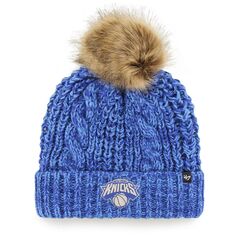 Синяя женская вязаная шапка с манжетами и помпоном New York Knicks Meeko &apos;47 47 Brand