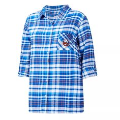 Женская фланелевая ночная рубашка на пуговицах с рукавом три четверти, на пуговицах, Mainstay, Royal New York Islanders Unbranded