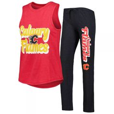 Женский спортивный красный/черный комплект Calgary Flames Meter Muscle Майка и брюки для сна Unbranded