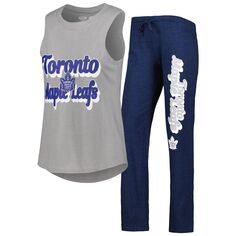 Женский спортивный комплект из топа на бретельках и брюк для сна с принтом «Серый Хизер»/Темно-синего цвета «Торонто» «Торонто Мэйпл Лифс» Unbranded