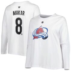 Женская футболка Cale Makar White Colorado Avalanche размера плюс с длинным рукавом с именем и номером Unbranded