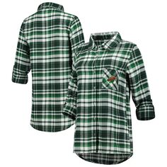 Женская фланелевая ночная рубашка с длинными рукавами и застежкой на все пуговицы Concepts Sport Green Minnesota Wild Mainstay Unbranded