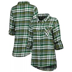 Женская фланелевая ночная рубашка с длинными рукавами и застежкой на все пуговицы Green Bay Packers Concepts Sport Green/Gold Unbranded