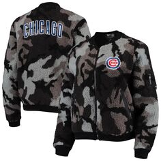 Женская черная куртка-бомбер с молнией во всю длину и камуфляжным принтом The Wild Collective Chicago Cubs Unbranded