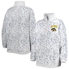 Женский свитшот Gameday Couture Heather Grey Iowa Hawkeyes с леопардовым принтом и молнией четверть четверти Unbranded