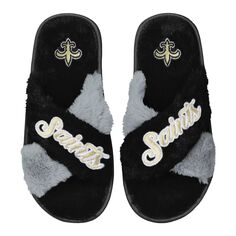 Женские черные двухцветные шлепанцы из искусственного меха New Orleans Saints FOCO Unbranded