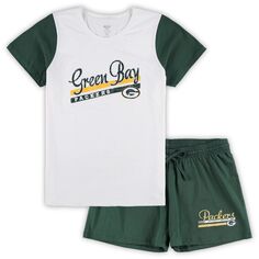 Женский спортивный белый/зеленый комплект Green Bay Packers, футболка и шорты для даунфилда больших размеров, комплект для сна Unbranded