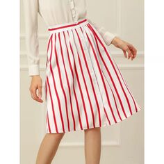 Женская полосатая юбка-миди с пуговицами спереди и эластичной спинкой ALLEGRA K, красный