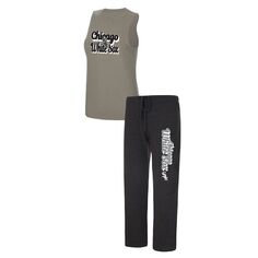 Женский спортивный комплект черного/серого цвета Chicago White Sox с надписью Meter, майка и брюки для сна Unbranded
